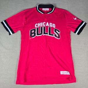Mitchell & Ness Chicago Bulls Henley T-Shirt NBA Basketball Red Small Distressed